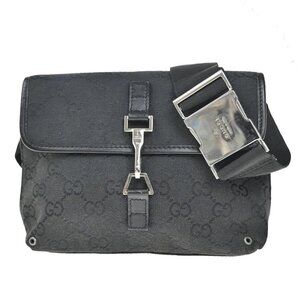 GUCCI Logo GG Pattern Mini Body Bum Bag Canvas Leather Black SHW Italy 80MA211